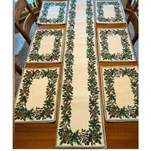 St Nicholas Square Vintage Tapestry Table Runner + 8 Placemats - Winter Forest